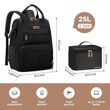 Maelstrom Travel Backpack for Women Men,Laptop Backpack Fits 15.6-17.3 Inch Laptop, Nurse/Teacher/Work Bag with Insulated Lunch Box,Water Resistant Carry On Backpack,Black - Image 5