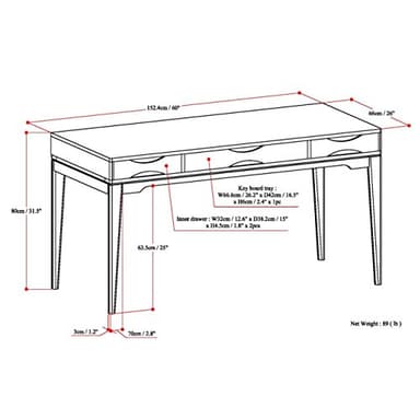 SIMPLIHOME Harper Desk - 60-Inch Wide Solid Hardwood Writing Desk in Walnut Brown, Mid-Century Modern Home Office Computer Table for Workspace or Study with 2 Drawers and Flip-Down Keyboard Tray - Image 13