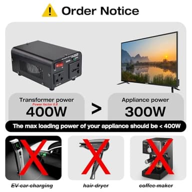 Yinleader 500W Voltage Transformer Power Converter(110V to 220V, 220V to 110V) Step Up/Down Converter 110/120 Volt - 220/240 Volt w/US Power Cord [300W Continuous Power] - Image 6