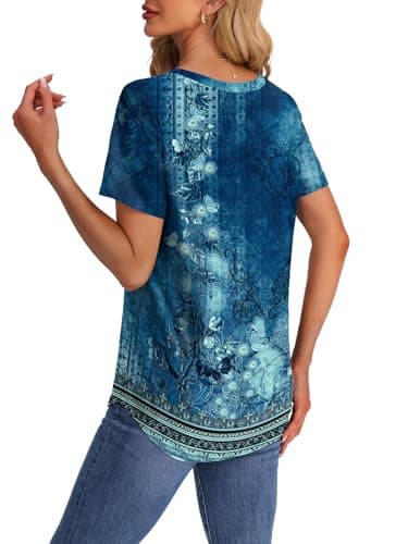 OFEEFAN Womens Tops Dressy Casual V Neck Short Sleeve Cute Tie Dye Plus Size T Shirts 2025 Summer Flowy Basic Tees Beach Vacation Outfits for Women Clothes Blue 3XL - Image 5