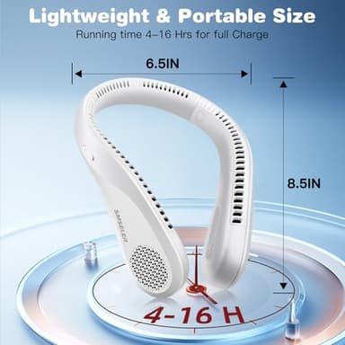 SMSELER Portable Bladeless Neck Cooling Fan: 6000mAh Rechargeable, 3-Speed Wearable Personal Air Conditioner, Hands-Free Quiet Cooling,Birthday Gifts for Men Women Dad Mom (White) - Image 5