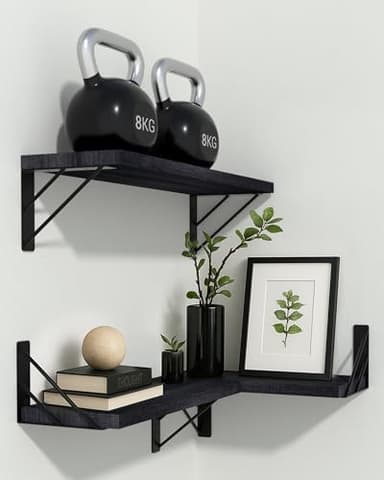 BAYKA Wall Shelves for Bedroom Decor, Floating Wall Shelves for Living Room Kitchen Storage, Mounted Rustic Wood Floating Shelves for Kids Books, Corner Shelves for Bathroom, Office(Set of 3) - Image 5