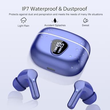 Wireless Earbuds, Bluetooth 5.4 Headphones HiFi Stereo, Bluetooth Earbuds with ENC Noise Cancelling Mic, IP7 Waterproof in Ear Earphones, 48H, LED Display Ear buds for Pad Workout Sports, Blue - Image 7