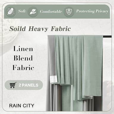 RAIN CITY Light Green Linen Blackout Curtains 45 Inch Long for Living Room,2 Panels Pinch Pleated Drape with Hooks Back Tab Boho Decor, Textured Full Black Out Curtains for Bedroom 50 x 45 - Image 7