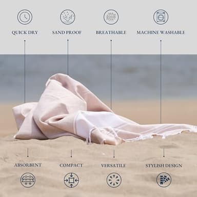 LANE LINEN Oversized Beach Towels, 2 Pack Turkish Towel Set for Adults, Lightweight, Quick Dry, Absorbent & Sand Proof, 39"x71" Pool Towels – Beige - Image 3