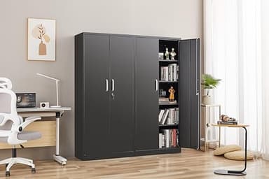Approgreent Metal Storage Cabinet with Adjustable Shelves, Garage Cabinet with 2 Lockable Doors, Garage Storage Cabinet, Kitchen Pantry Cabinet - 71'H, Black - Image 8