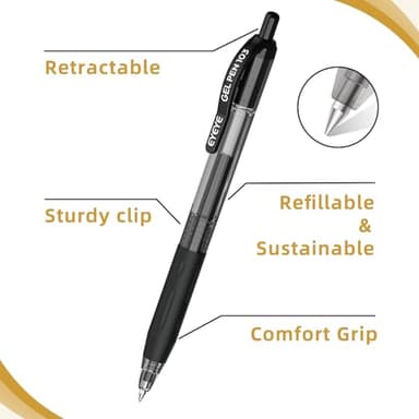 EYEYE G-103 Retractable Gel Pens Black 0.7mm, 10 Pack Medium Point Gel Ink Pens Quick Drying, 0.7 mm Fine Piont Ballpoint Pen Smooth Writing for Office School Supplies - Image 2