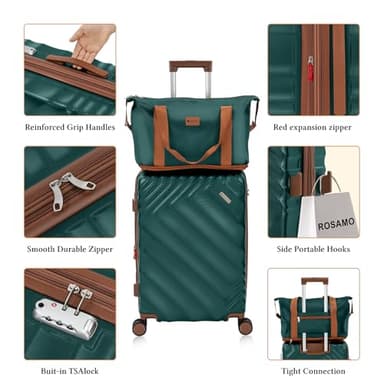 Rosamo 5 piece Luggage Set Expandable Suitcase 22x14x9 Airline Approved Carry on, ABS Hard Case Suitcases with Spinner Wheels, TSA Lock, Durable Waterproof Travel Set (Dark Green) - Image 6
