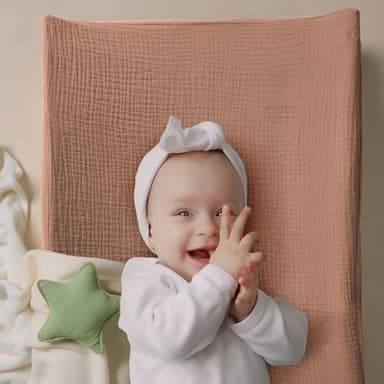 Bearmoss Changing Pad Cover, 2 Pack Muslin [100% Cotton] Diaper Changing Table Covers, 32'' x 16'' Soft Breathable Changing Pad Sheets for Unisex Baby Girls and Boys with Strap Holes (Cappuccino) - Image 8