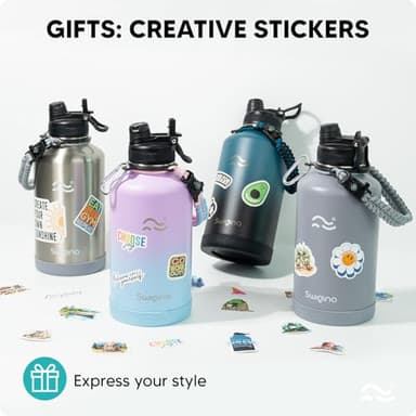 Swigina [2-IN-1 LID] 64 oz Insulated Water Bottle with Silicone Boot (48hrs Cold/24hrs Hot) - DIY Stickers, Leakproof, BPA Free, Half Gallon - Image 5
