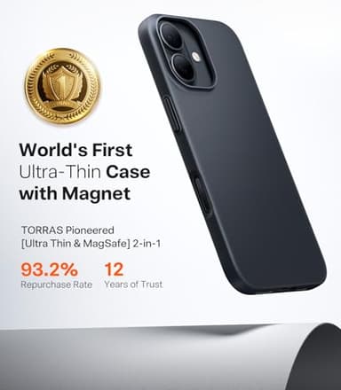 TORRAS Magnetic Slim Fit for iPhone 17 Case, Ultra-Thin Compatible with MagSafe, Stronger Magnetic + Thinner, Lightweight Matte Anti-Scratch Hard PC Cover Phone Case for iPhone 17, Black - Image 2