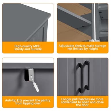 Yaheetech 41" H Kitchen Pantry Storage Cabinet with Doors & Adjustable Shelves, Freestanding Cupboard Food Cabinet for Dining Room/Living Room, Dark Gray - Image 4