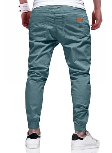 JMIERR Mens Casual Joggers Pants - Cotton Drawstring Chino Cargo Pants Twill Track Jogging Sweatpants Travel Essentials with Pockets, M, Teal - Image 3