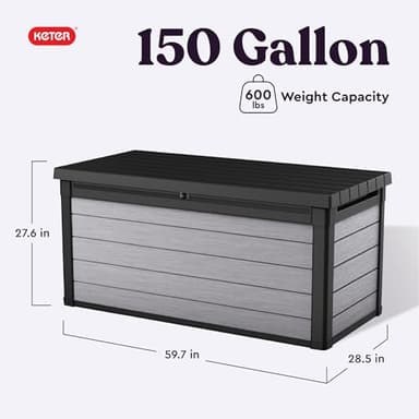 Keter Denali 150 Gallon Resin Large Deck Box with Double Wall 20mm Panels - Paintable and Drillable-Organization and Storage for Patio Furniture and Outdoor Items, Grey & Black - Image 2