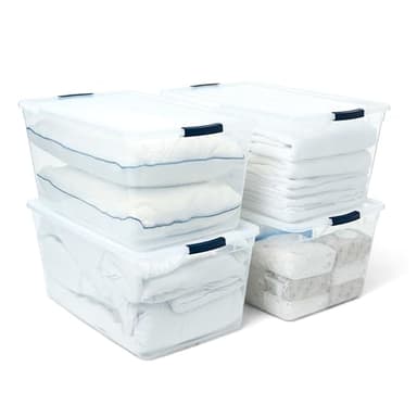 Rubbermaid Cleverstore 95 Qt Clear Storage Bins with Lids, 4-Pack, Stackable, BPA-Free, Made in USA - Image 1