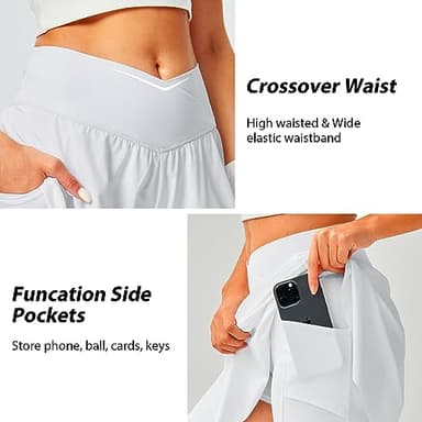 DLOODA Womens Tennis Skirt with Pockets Shorts Crossover High Waisted Athletic Skorts Skirts for Golf Running Workout (White S) - Image 5