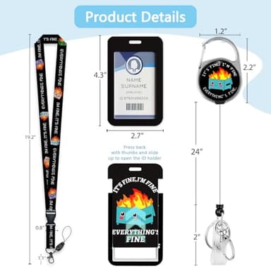 Dumpster on Fire Lanyards for ID Badges and Keys, Funny Badge Reel Retractable Heavy Duty with 360° Swivel Carabiner Clip, I'm Fine ID Badge Holder with Breakaway Lanyard, Teacher Nurse Office Gifts - Image 2