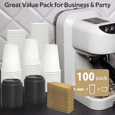 100 Pack 12 oz Disposable Coffee Cups with Lids and Sleeves, Sturdy Thick Paper & Leak-free Insulated to Go Paper Hot Coffee Cups with Sip Lids for Hot & Cold Beverage - Image 8