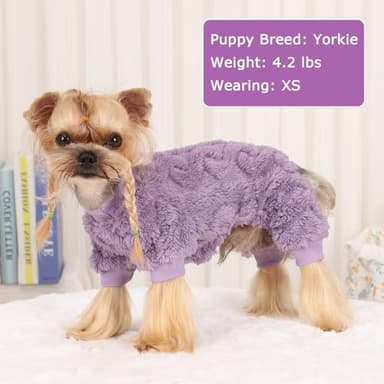 Dog Sweaters for Small Dogs Fleece Small Dog Pajamas Pet Clothes Cat Sweater Fall Winter Warm Puppy Clothes Boy Girl Doggie Outfits Jumpsuits for Chihuahua Yorkie, Purple, XXS - Image 3