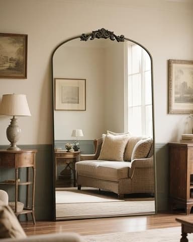 Antok Arched Full Length Mirror, 81"x41" Floor Mirror with Carved, Full Body Mirrors for HomeDecor, Standing/Halling Large Wall Mirror for Bedroom, Living Room, Cloakroom, Bronze, Retro Style - Image 3