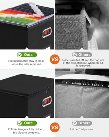 Oterri 1 Pack Large File Organizer Boxes with Lids, File Box with Mesh Pockets, Document Organizer Box for Legal/Letter Size Folders, Zippers Important Document Organizer (Black, Without Folders) - Image 4
