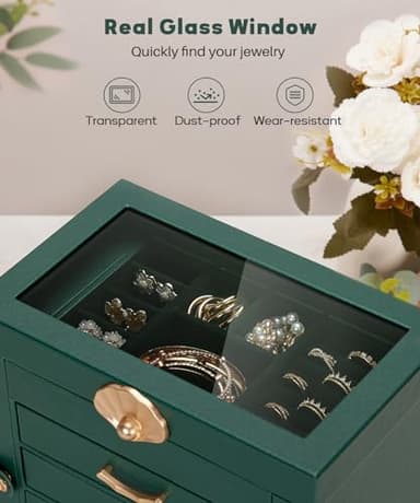 Enthralite Jewelry Box with 4 Drawers: Display Organizer for Earrings Necklaces - Gift for Girls Women (Forest Green) - Image 3