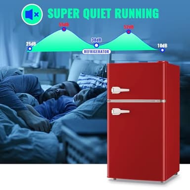 TACOOL 3.5 Cu.ft Refrigerator with Freezer Double Door Red Fridge Adjustable Glass Shelves, Plastic Crisper,7 Level Temperature Control Fridge for Dorm, Office, Apartment - Image 7
