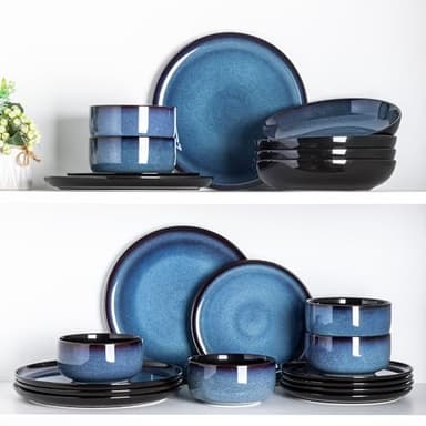LERATIO Ceramic Dinnerware Sets for 8,Stoneware Plates and Bowls Sets,Reactive Glaze Dishes Set,Highly Chip and Crack Resistant | Dishwasher & Microwave & Oven Safe Dishes set,Service for 8-Blue(24pc) - Image 6