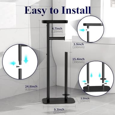 Kitsure Toilet Paper Holder Free Standing – Rustproof Metal Toilet Paper Stand for 4 Rolls with Anti-Slip Base and Shelf for Phone & Small Items, Bathroom Organizers and Storage, Medium, Black - Image 7