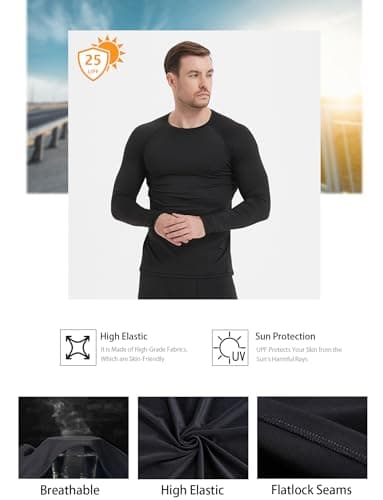 Dalavch 5 Pack Men's Compression Shirts Long Sleeve Athletic Workout Sports Undershirt Base Layer Top for Winter 2 Black 1 White 1 Gray 1 Blue Large - Image 4