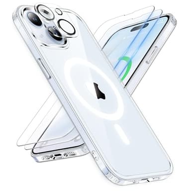 ORETECH Magnetic for iPhone 15 Case, [Compatible with MagSafe][2 Pcs Screen Protectors][15 FT Drop Protection] Transparent Back, Shockproof Bumper, Anti-Scratch Phone Case for iPhone 15, Clear - Image 1