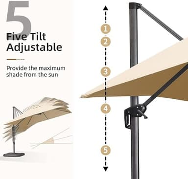 PURPLE LEAF 9' X 11.5' Patio Umbrella Outdoor Cantilever Rectangle Umbrella Aluminum Offset Umbrella with 360-degree Rotation for Garden Deck Pool Patio, Beige - Image 7