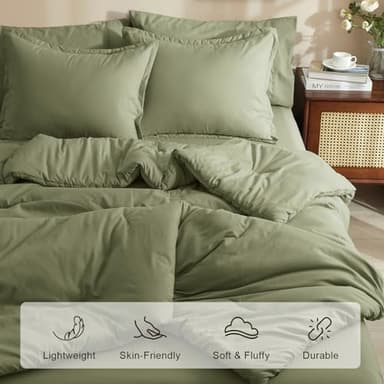 PHF 7 Pieces California King Comforter Set, Lightweight Bed in A Bag & 18" Sheet Set for All Season, Ultra Soft Cozy Bedding with Comforter, Sheets, Pillowcases & Shams, Olive Green - Image 3