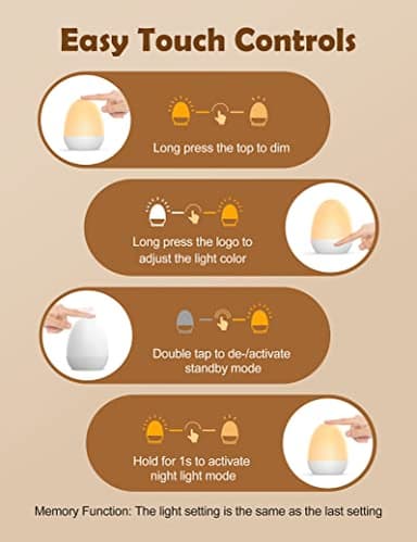 JolyWell Baby Night Light for Kid, Portable Egg Nightlight with Stable Charging Pad, Touch Nursery Night Lamp for Breastfeeding, Toddler Night Light for Bedroom, Timer Setting, ABS+PC, White-2 - Image 4