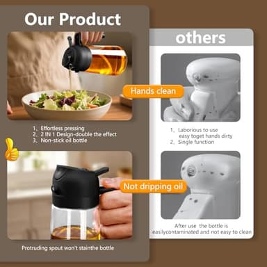 SWEET VIEW Olive Oil Sprayer for Cooking, 470ml 2 In 1 Glass Oil Dispenser/Pour Bottle, Kitchen Accessories, Kitchen Gadgets for Air Fryer, Salad, BBQ (Black) - Image 6