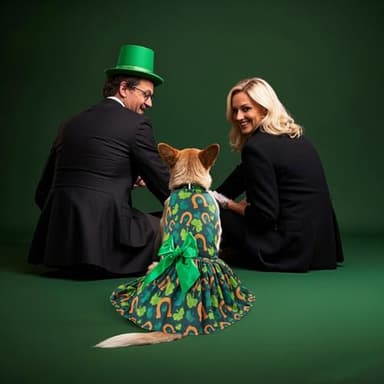 St. Patrick's Day Dog Costume Dress S, Green Shamrock and Horseshoe Print with Satin Bow, Pet Outfit for 6-7 lbs Dogs and Cats, Festive Holiday Apparel - Image 4