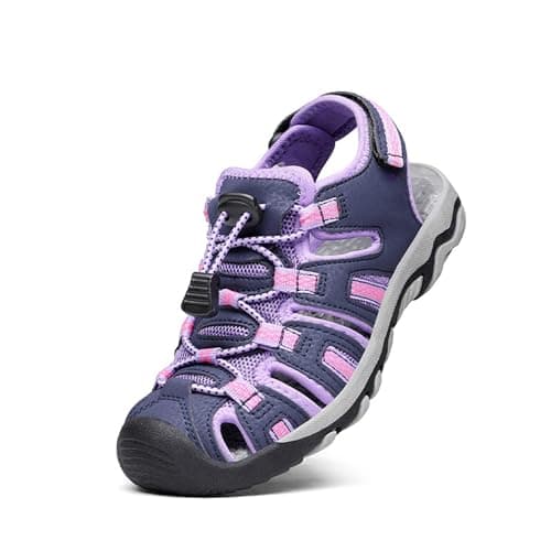DREAM PAIRS Boys Girls Summer Outdoor Athletic Sport Sandals Walking Hiking Hook and Loop Adjustable Multicolor for Toddler/Little/Big Kids,Size 2 Little Kid,Purple/Light/Grey,160912-K - Image 1