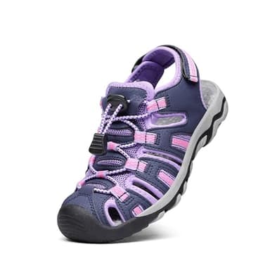 DREAM PAIRS Boys Girls Summer Outdoor Athletic Sport Sandals Walking Hiking Hook and Loop Adjustable Multicolor for Toddler/Little/Big Kids,Size 2 Little Kid,Purple/Light/Grey,160912-K - Image 1