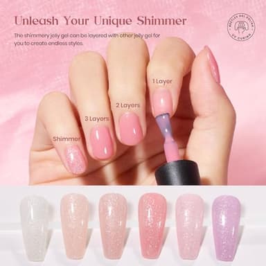 Beetles Nude Pink Gel Nail Polish Set, Nude Paradise Gel Polish Kit 25PCS 20 Colors Jelly Pink Sheer Glitter White Soak Off UV Base Glossy Matte Top Coat Pearls Rhinestones Nail Charms Gift for Women - Image 5