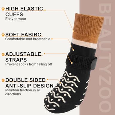BEAUTYZOO Dog Socks, Non Slip Dog Socks to Prevent Licking Paws -Dog Boots & Paw Protectors with Grippers on Hardwood Floors, Dog Shoes for Hot/Cold Pavement Small Medium Large Senior Dogs Booties - Image 3
