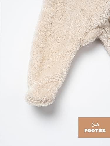 Baby Plush Long Sleeve Polar Fleece Jumpsuit With Bear Ears Baby Fleece Hooded Jumpsuit Infant Winter Outfit (Beige, 3-6 Months) - Image 8
