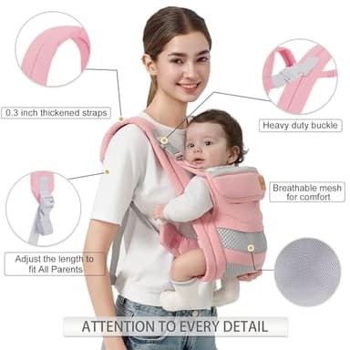 Shiaon Baby Carrier Newborn to Toddler(7-30lbs), Toddler Carrier with Adjustable Shoulder Strap, Baby Holder Carrier with Breathable Mesh Fabric, Pink - Image 2