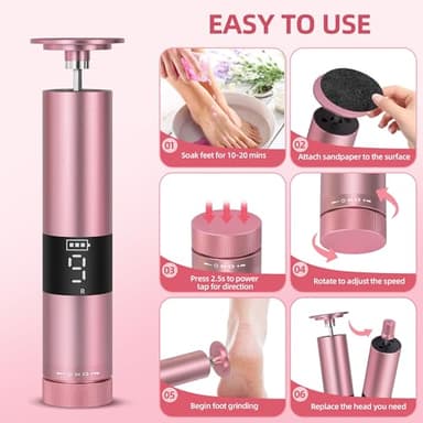 Bodybay Electric Foot Callus Remover & Nail File - 2-in-1 Pedicure Foot File Kit with 9-Speed, Digital Screen,30 Pcs Sandpaper for Men Women,Long-Lasting Pedicure Tools for Dead Dry Skin - Image 5