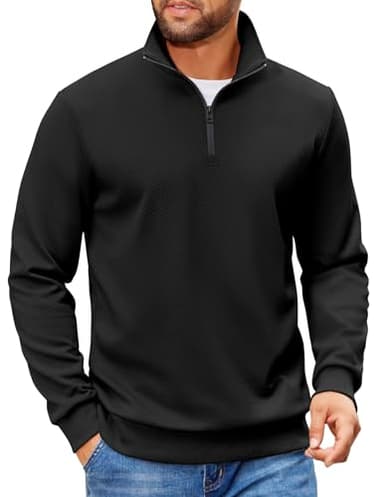 COOFANDY Mens 3/4 Zip Pullover Mock Neck Long Sleeve Sweatshirts Casual Fall Fashion Golf Shirts Black - Image 1