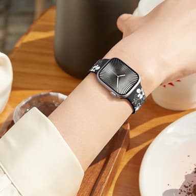 Witzon Cute Flower Band Compatible with Apple Watch Bands For Women 42mm 44mm 45mm 46mm 41mm 40mm 38mm 49mm, Engraved Soft Silicone Inlay Strap for iWatch Series 11 10 9 8 7 6 5 4 3 2 SE Ultra 3 2 1 - Image 8