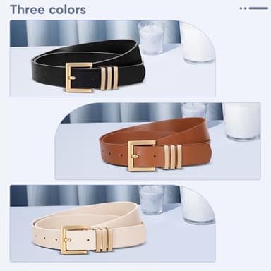 Huyfhksd 3 Pack Women Leather Belt for Jeans Pants Dresses Fashion Ladies Waist Belts with Gold Buckle, L, FBlack/Brown/Beige(Square) - Image 4