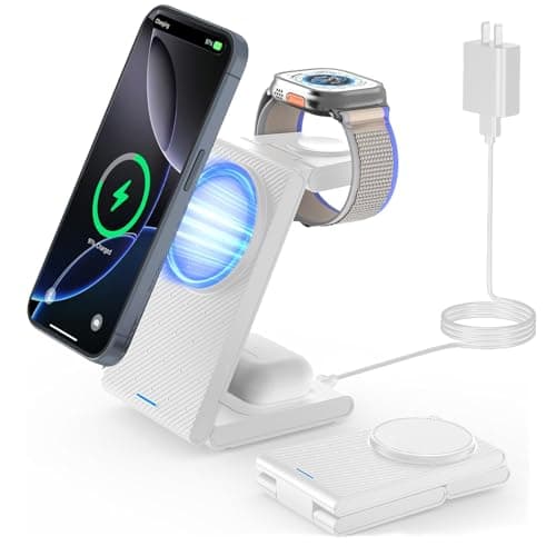 Wireless Charger Magnetic for Apple Devices - JoyGeek 3 in 1 Foldable Charging Station for Magsafe Compatible with iPhone 16 15 14 13 12 Pro Max Plus, Apple Watch 10 9 8 7 6 5 4 SE, AirPods 4/3/2/Pro - Image 1