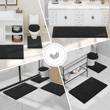 Smiry Luxury Chenille Bathroom Rugs 36x24, Extra Soft and Absorbent Shaggy Bath Mat, Machine Washable, Non-Slip Plush Carpet Runner for Tub, Shower, and Floor, Home Decor Accessories, Black - Image 7