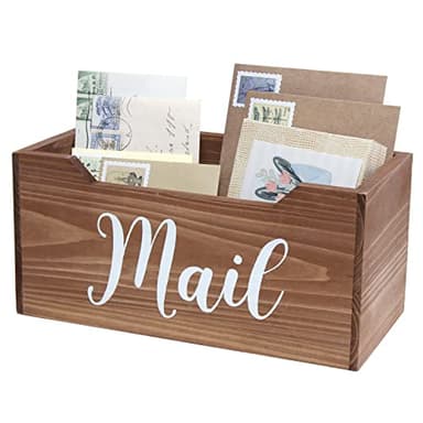 Elegant Designs HG2010-NMW Rustic Farmhouse Wooden Tabletop Decorative Script Word Mail Organizer Box, Letter Holder Office-Accessories-and-décor, Natural Wood/White - Image 4