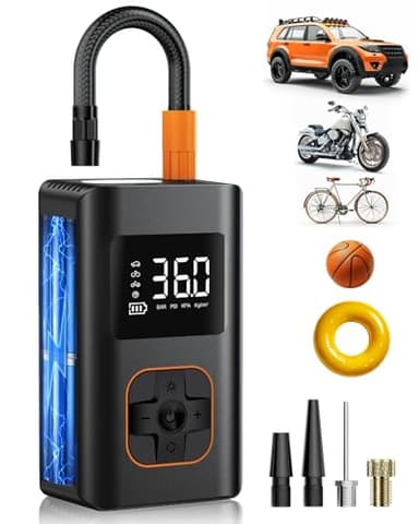 Tire Inflator Portable Air Compressor - 10000mAh Cordless Air Pump for Car Tires, 150 PSI Electric Bike Tire Pump with LED Light and Digital Pressure Gauge for Motorcycle, Auto, Ball, Bicycle (Art) - Image 1
